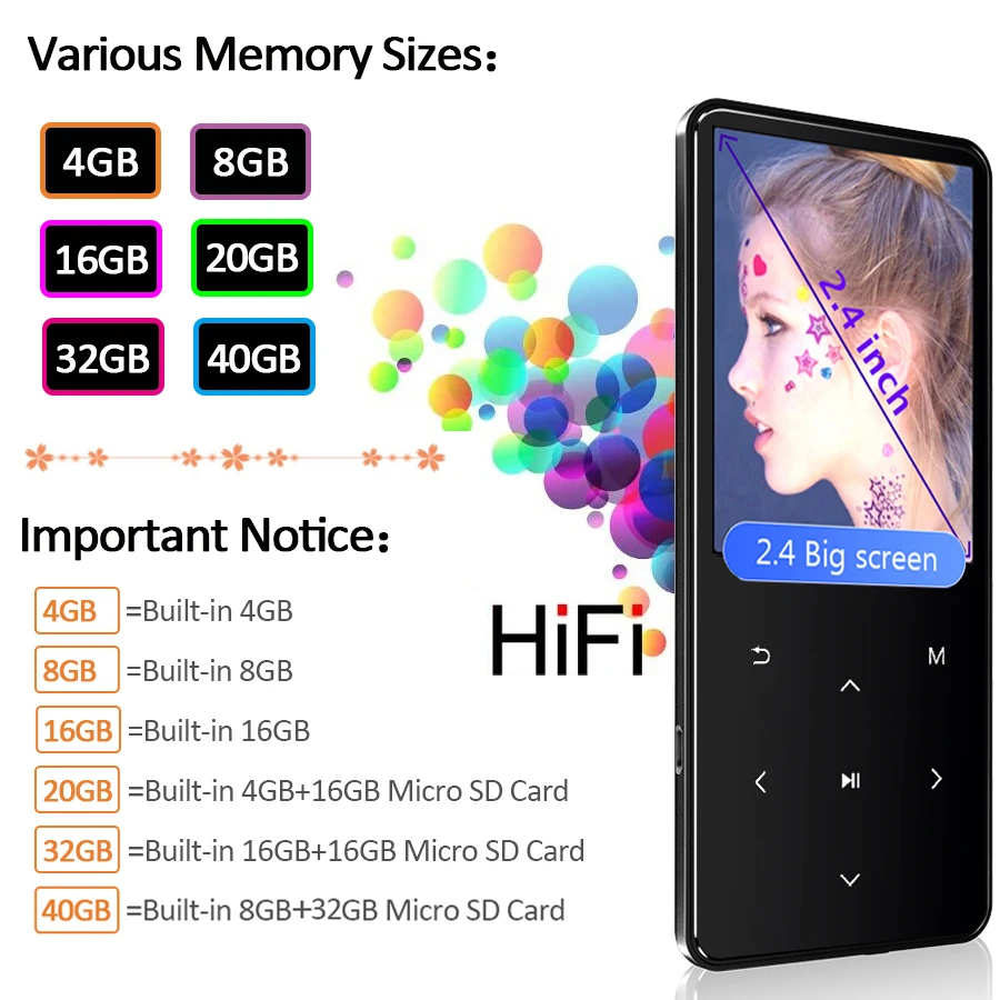 Mp4 музыкальный плеер с Bluetooth Fm радио встроенный динамик сенсорные клавиши