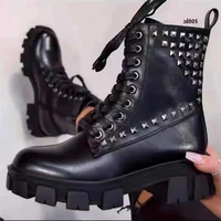 autumn and winter new riding boots thick soled leather boots casual short boots bare boots lace up large size rivet boots