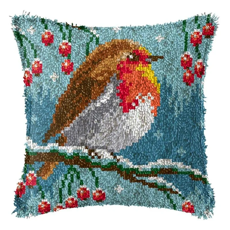 

Latch Hook Pillow Kit for Adults Kids Throw Pillow Cover Printed Bird Canvas Needlework Cushion Sets