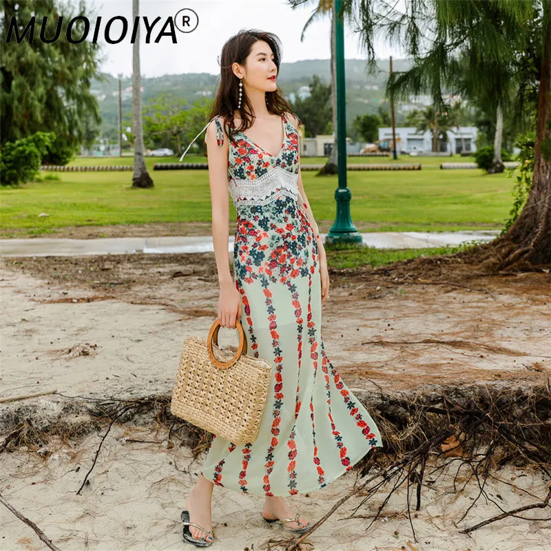 

Женское богемное Макси-Платье с V-образным вырезом и цветочным кружевом