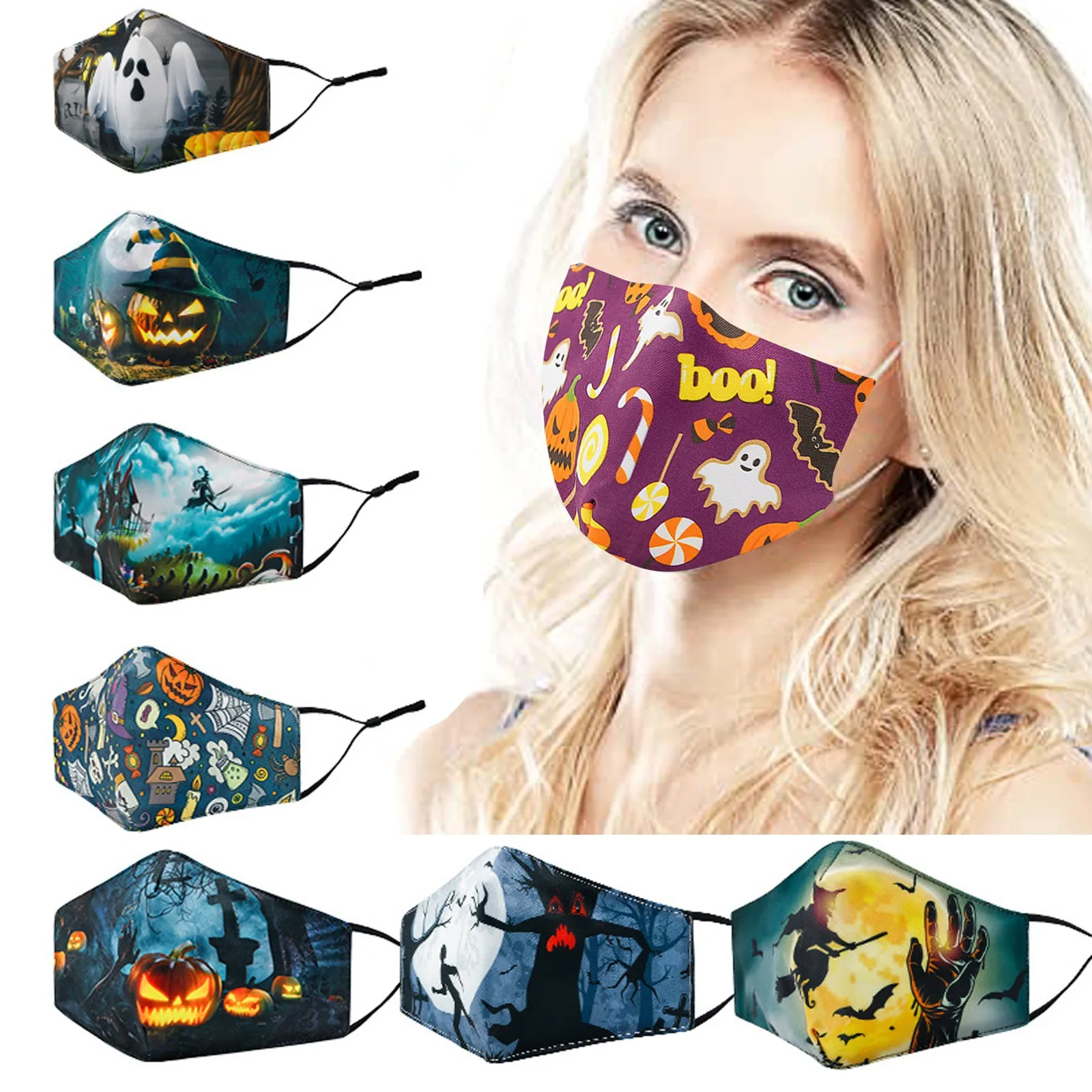 

Хлопковая маска Pm2.5 многоразовая моющаяся маска для лица для взрослых, маска для лица с ужасным принтом на Хэллоуин, повязка на голову, маска, тушь для ресниц, Cubrebocas