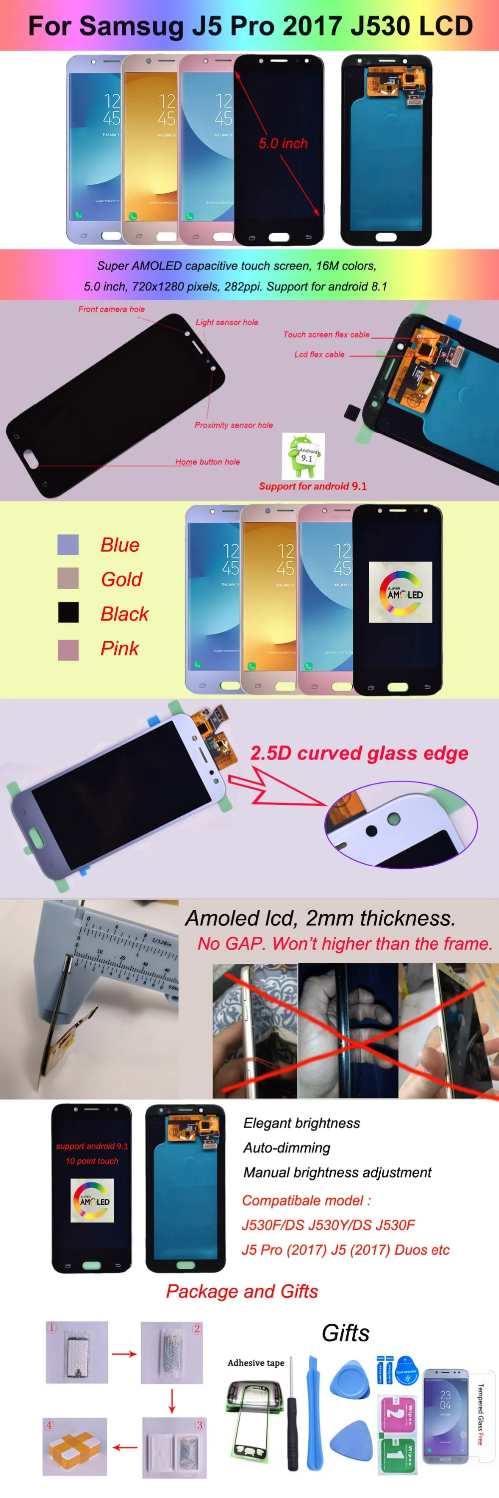 Супер Amoled lcd для Samsung Galaxy J5 j530 J530F lcd дисплей кодирующий преобразователь сенсорного экрана в сборе lcd для J5 Pro J5 Duos