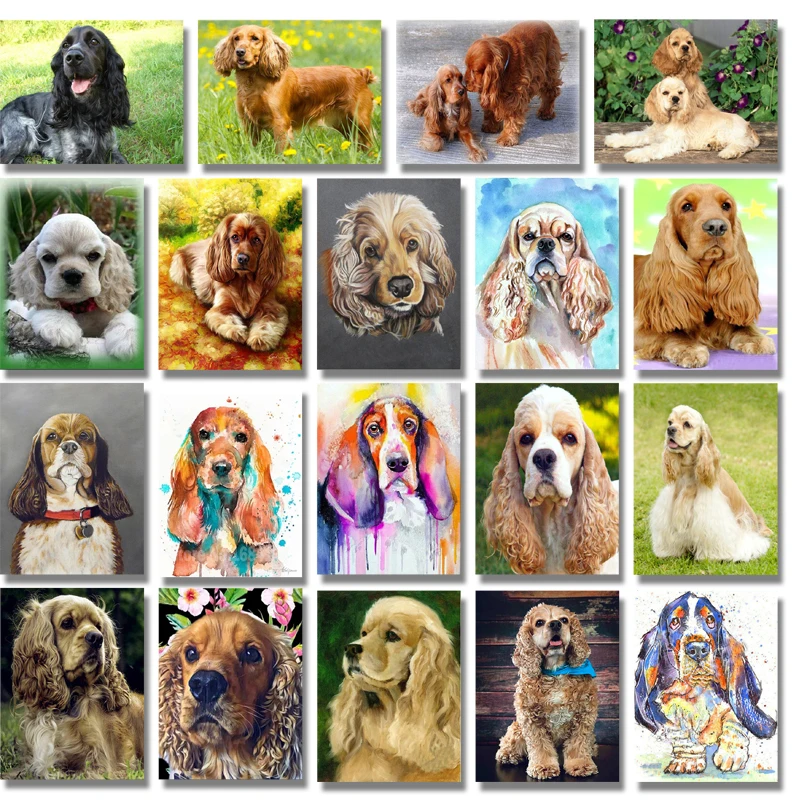 Полный Круглый дрель 5D Diy алмазная живопись Британский кокер спаниель Алмазная