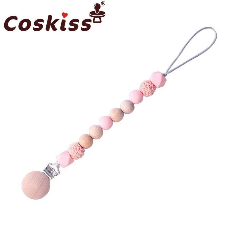 

Coskiss Silicone Bead Pacifier Chain Beech Wooden Clip Teether Toys Pacifiers Soothies Blankets Attract the Baby's Attention