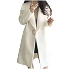 Женское модное однотонное повседневное шерстяное пальто средней длины с длинным рукавом, женское модное шерстяное пальто с подкладкой, Свободное пальто