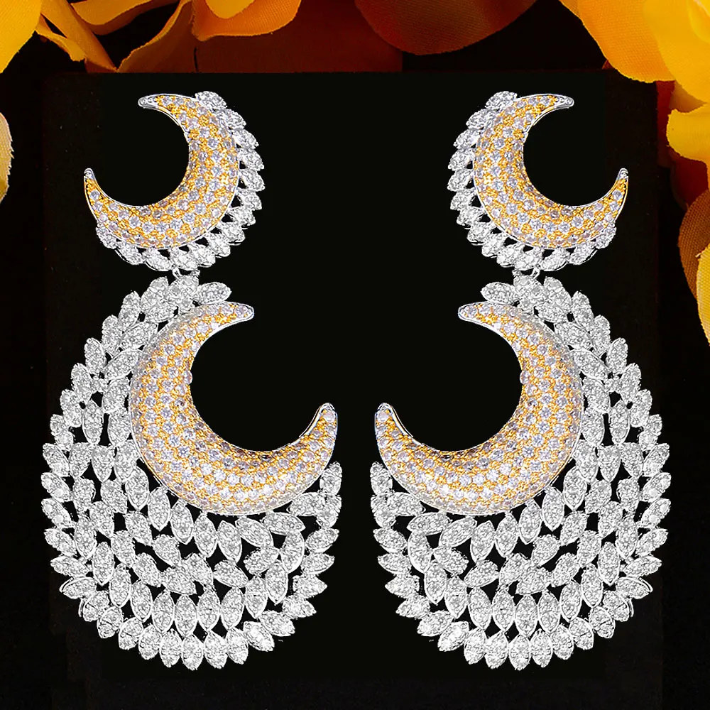 

Blachette High Quality Noble Luxury MOON Dangle Pendant Earring For Women Wedding Cubic Zirconia Bridal Jewelry Accessories