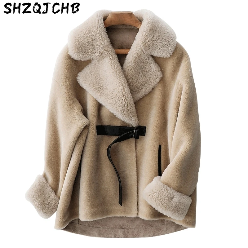 

JCHB 2021 Real Fur Coat Female Autumn Winter Coat Women Korean Sheep Shearing Wool Jacket Clothes Abrigo Mujer Y737 KJ2407