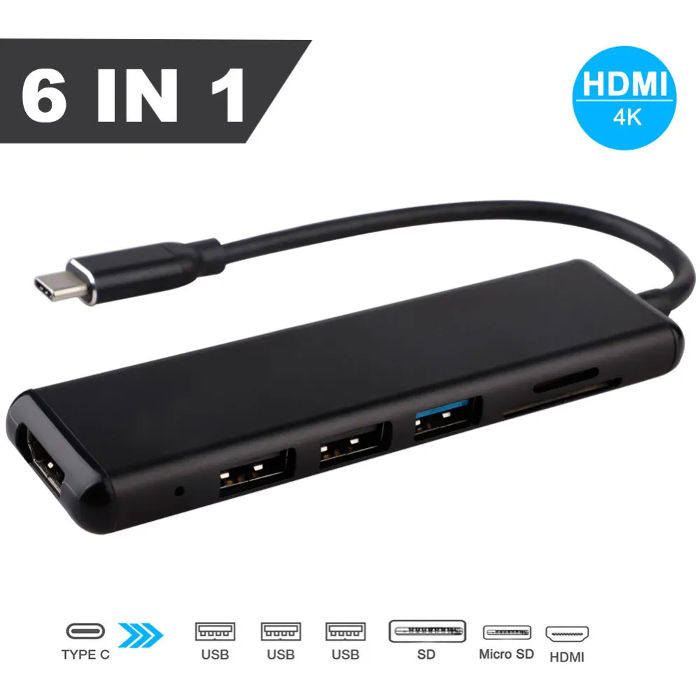 Черный Usb-хаб 9 в 1 Thunderbolt 3 type C адаптер док-станция 2 USB 3,0 порт 4K HDMI 1080P VGA RJ45 Gigabit Ethernet для Macbook Pro PC - Цвет: Черный