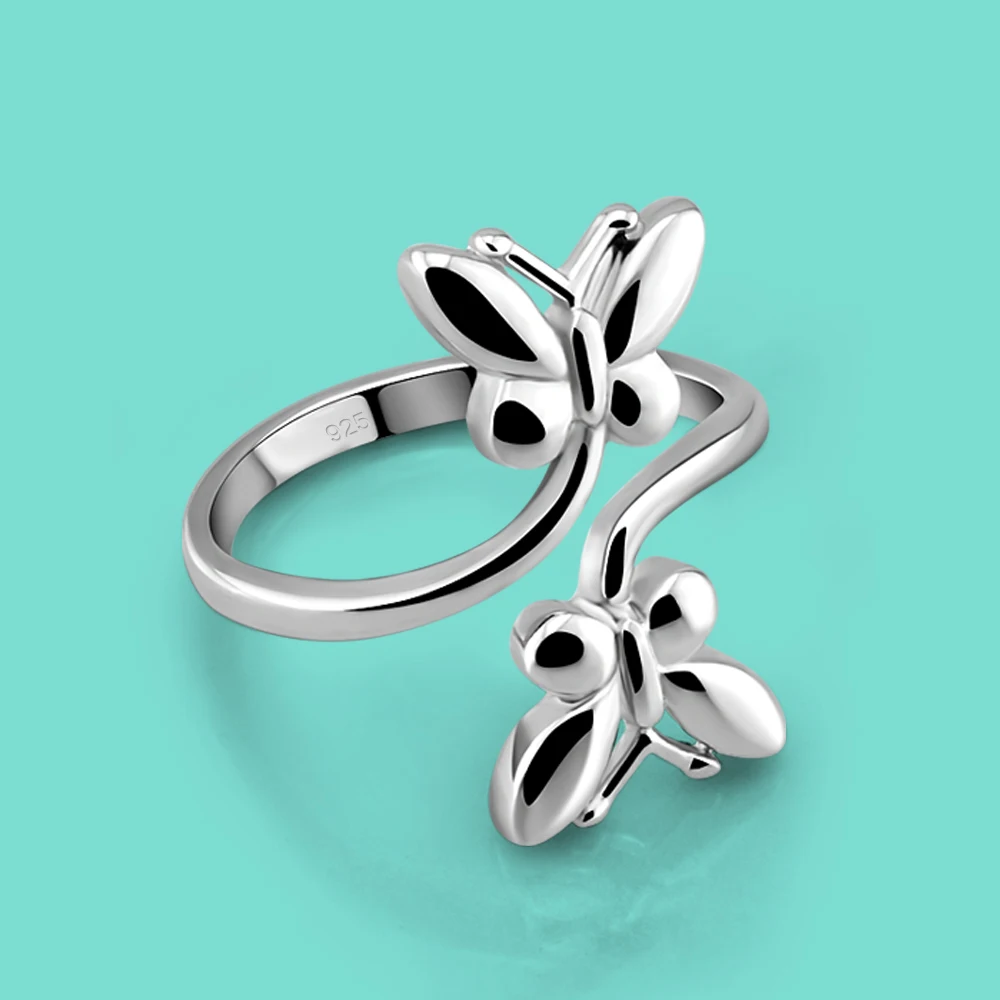 

Fashion Women's 925 Silver Ring-Solid Silver Butterfly Open Ring Freely Adjustable Charm Jewelry Cocktail Party Accessories