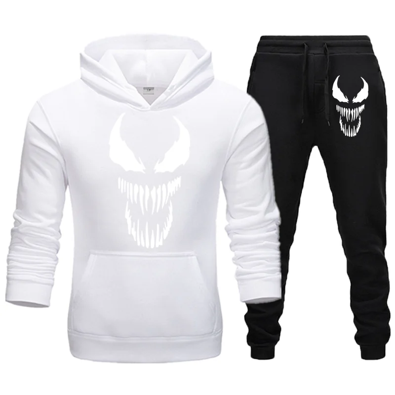 Venom спортивные костюмы для мужчин осень/зима толстовки+ брюки костюм Весенняя Толстовка Спортивная комплект Мужская толстовка с капюшоном для молодых студентов - Цвет: bai h