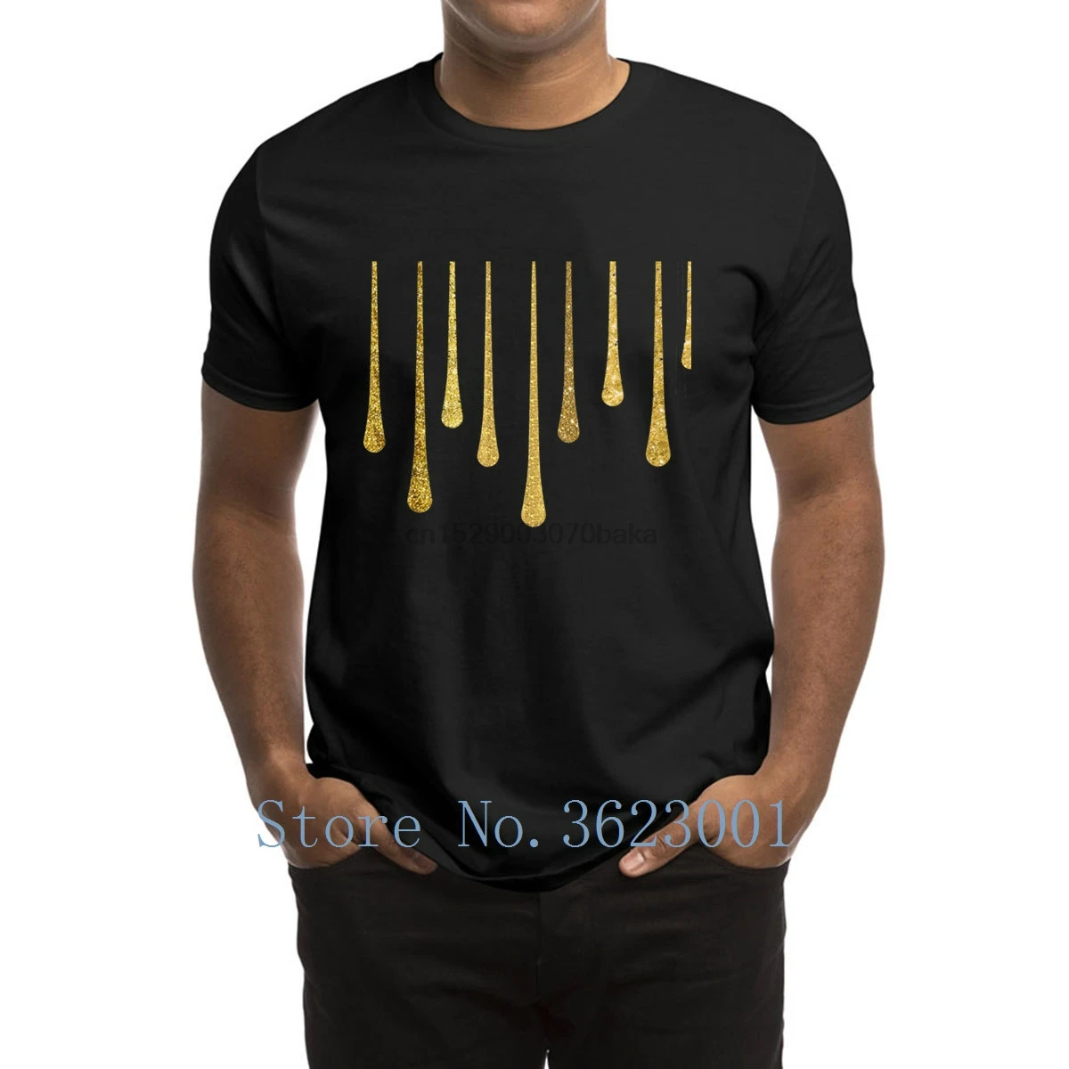 Крутая футболка с принтом Золотая блестящая краска для мужчин брендовая одежда