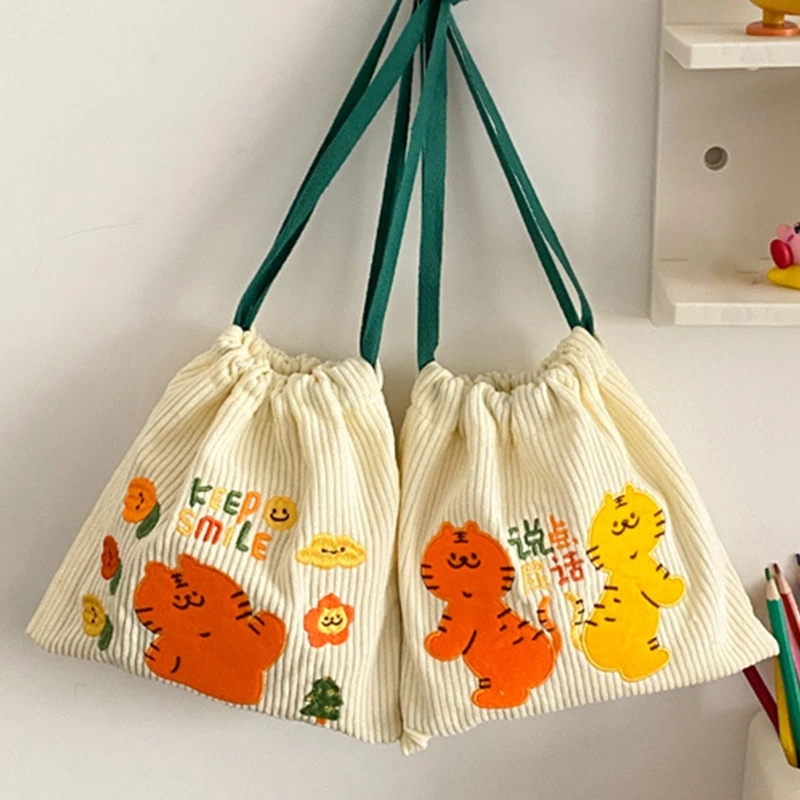 

M6CC Cartoon Corduroy Drawstring Storage Pouch Christmas Gift Bags for Women Girls Necesserie Organizer String Pouch