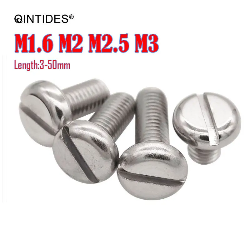 

QINTIDES 100/2000Pcs Length 3-40mm Slotted Pan Head Screws 304 Stainless Steel M1.6 M2 M2.5 M3 Slotted Screws Machine Screw