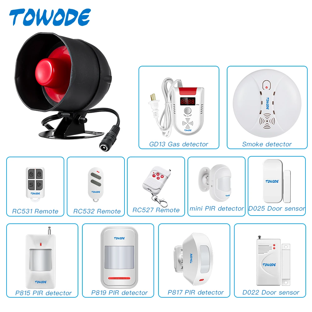 TOWODE DIY Upgraded Standalone Alarm Kit Home Security Wireless Horn Siren System Protection PIR Motion Detection | Безопасность и