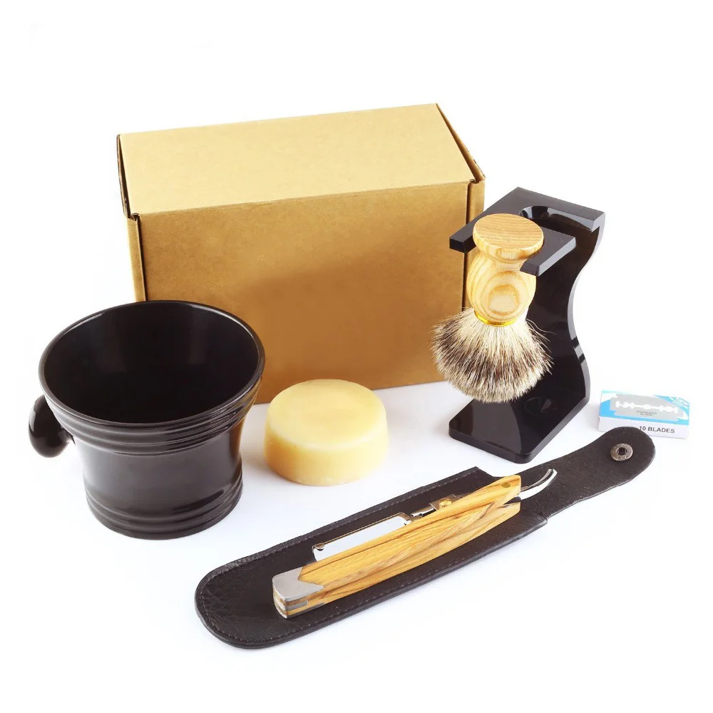 Набор для бритья из массива оливкового дерева 7 шт./компл.