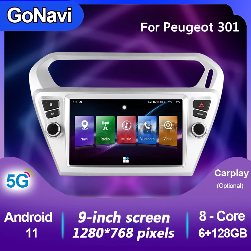 

GoNavi android 11 car radio Central Multimedia intelligent system tonch screen with gps MP5 Navigation carplay For Peugeot 301