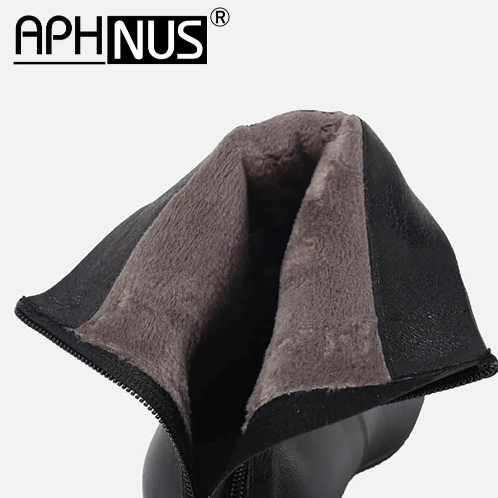 

APHNUS 2020 NEW HOT womens shoes boots womens boots ankle leather boots women Zip Motorcycle boots Round Toe