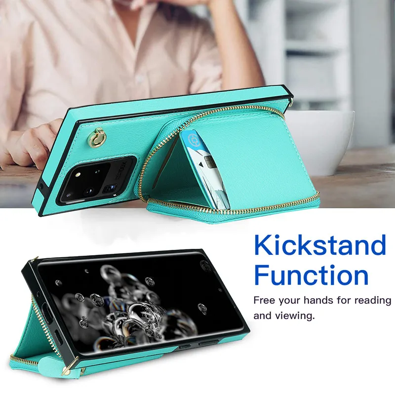 

Luxury Flip Zipper Wallet Leather Lanyard Necklace Shoulder Rope Strap Cover For Samsung Galaxy S9 S10 E S20 Plus Ultra Case