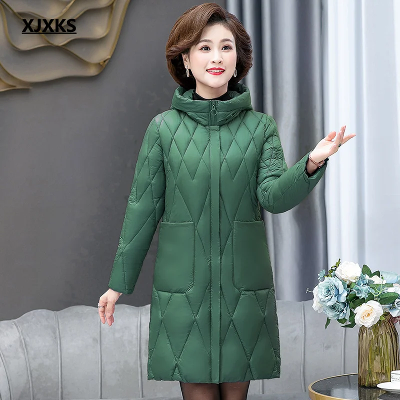 Женское пальто с капюшоном XJXKS теплое и удобное из хлопка Осень-зима 2021 | Женская