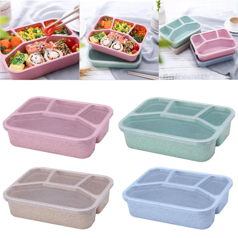 Lunch Box Reusable 4-Compartment Plastic Divided Food Storage Container Boxes Student Kids Tableware @D | Дом и сад