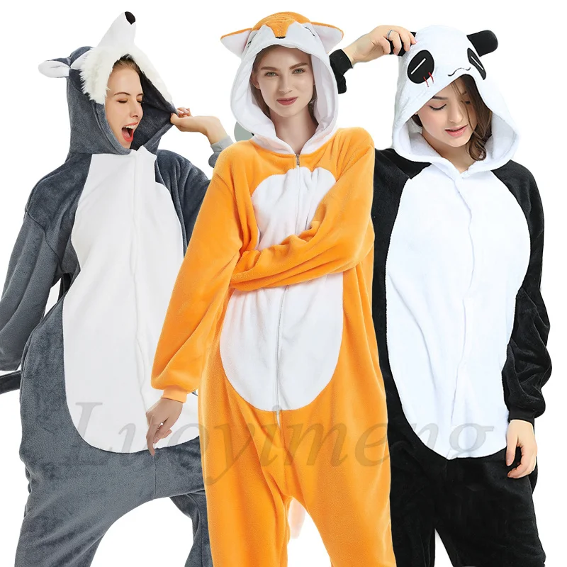 

New Animal Unicorn Pajamas Adults Winter Sleepwear Kigurumi Wolf Panda Unicornio Pyjamas Women Onesie Anime Costumes Jumpsuit