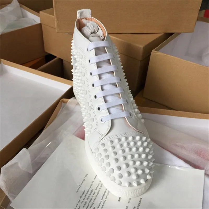 

New Womens Mens shoes Studded Spikes fashion Red suede leather Mens Womens flat bottoms shoes Party Lovers Sneakers size 36-47