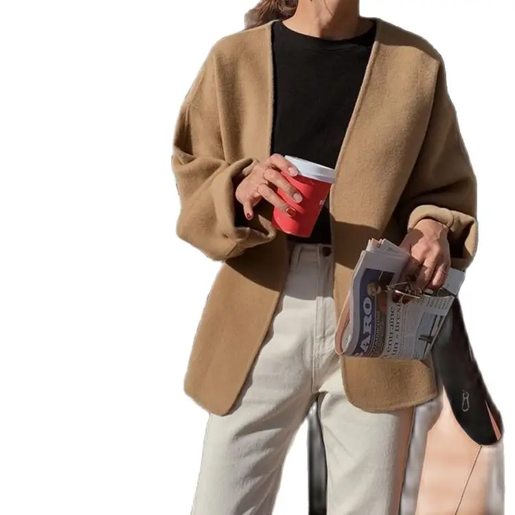 

women Double-Sided Cashmere Wool Coat Lace-up Double-Sided Duffle Coat Women's Short Woolen Coat woman parkas wool coat