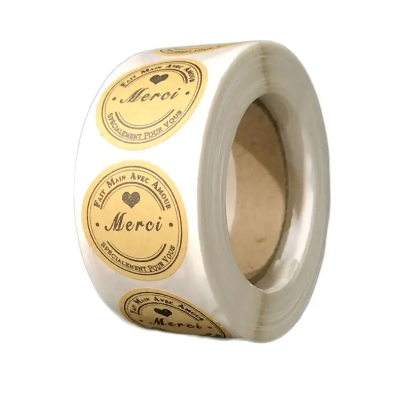 

2021 New 500pcs Kraft Merci French Thank You labels Stickers Envelope Package Seal