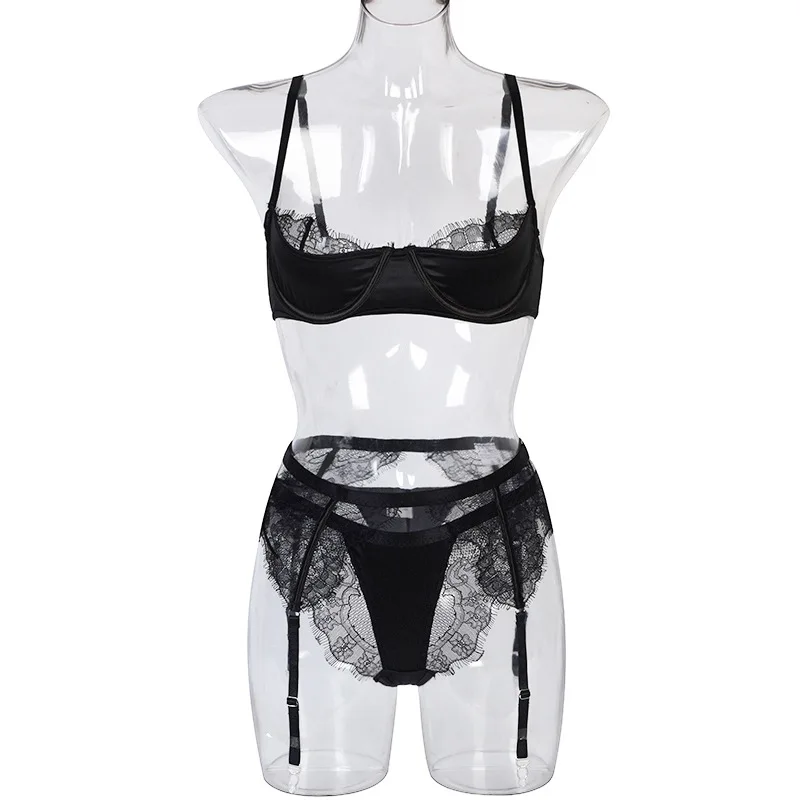 

Women's underwear 2021 summer new lace eyelash stitching with steel ring gathered body shaping erotic sexy lingerie Set