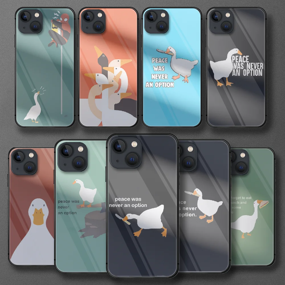 

Untitled Goose Tempered Glass Phone Case For IPhone 5 6 7 8 11 12 13 S SE X Xs Xr Plus Pro Max Mini Cover Cell Tpu Back