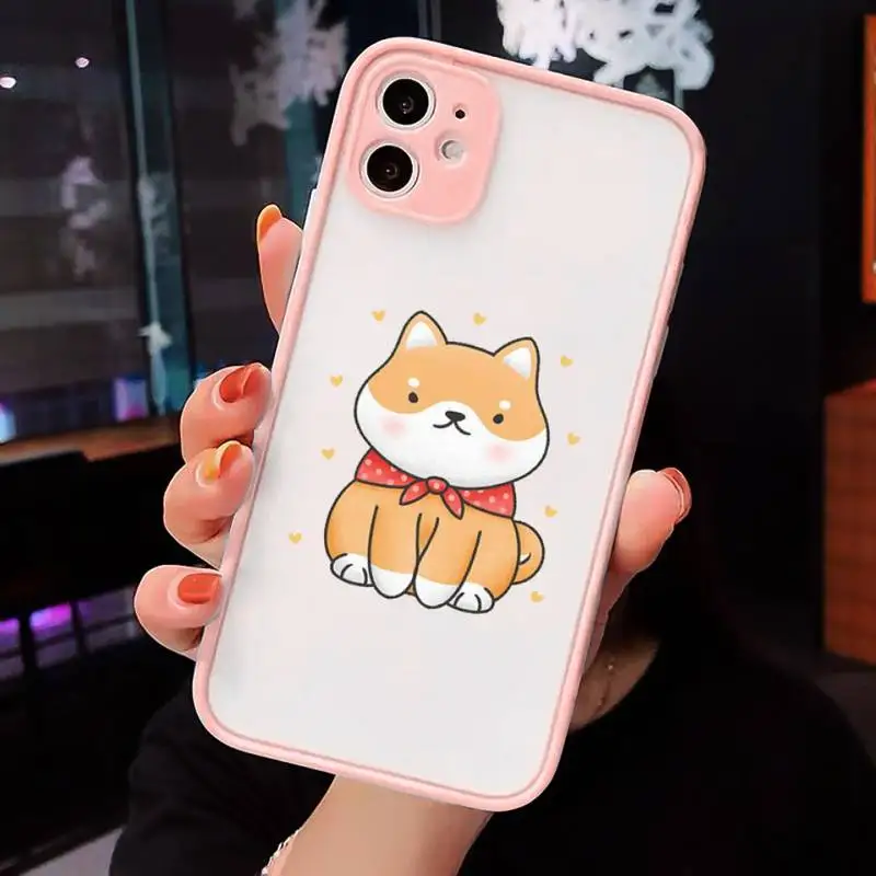 

Phone Case For iPhone 12 11 Mini Pro XR XS Max 7 8 Plus X cute Corgi Matte transparent Pink Cover