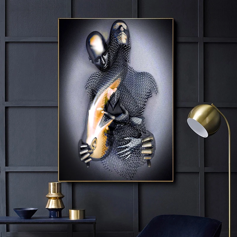 

Metal Figure Statue Canvas Painting Romantic Abstract Sculture Wall Art Poster Prints Modern Living Room Interior Decor Picture