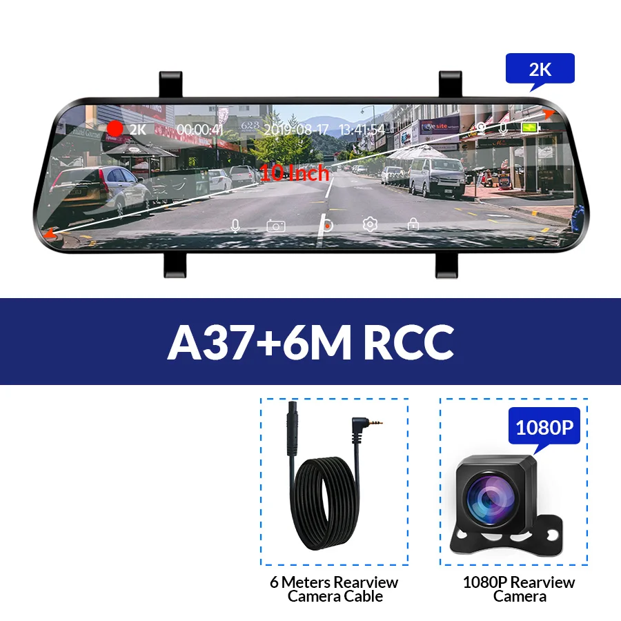 E-ACE Car Dvr ADAS 4G 10" IPS mirror Dash cam Video Recorder Full HD 1920x1080 Dual Lens Rear View Mirror Android GPS Car Camera