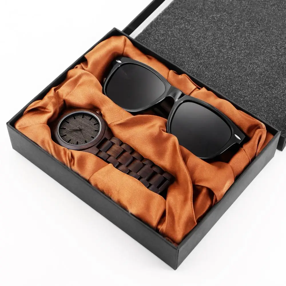 Персонализированные мужские часы из натурального эбенового дерева UV400