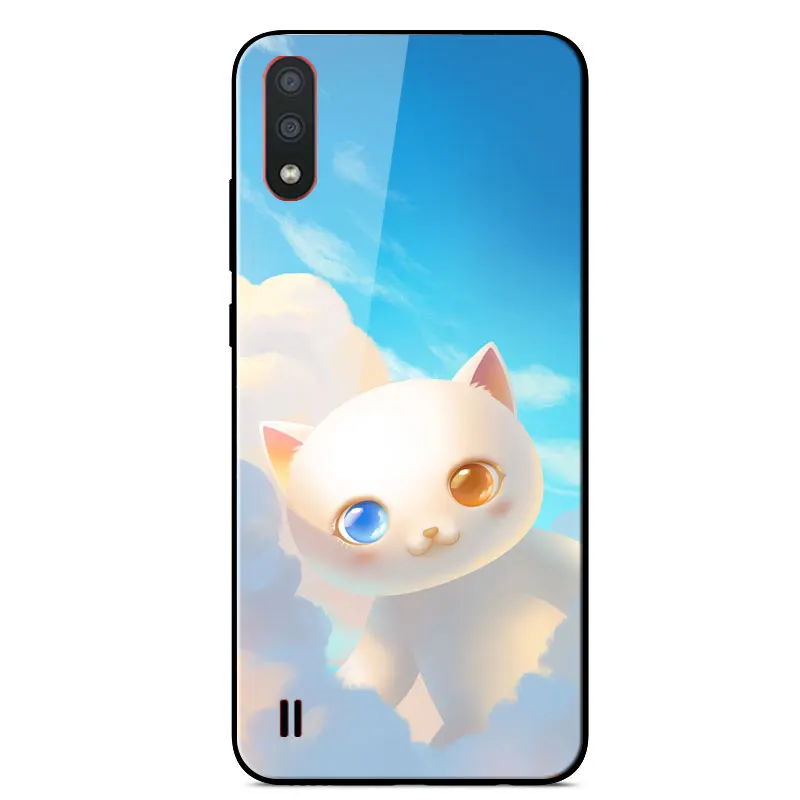 

For Samsung A01 Case Fashion Painted Pattern Mirror Tempered glass shockproof Back Cover For Samsung A01 SM-A015 Phone Case 5.7"