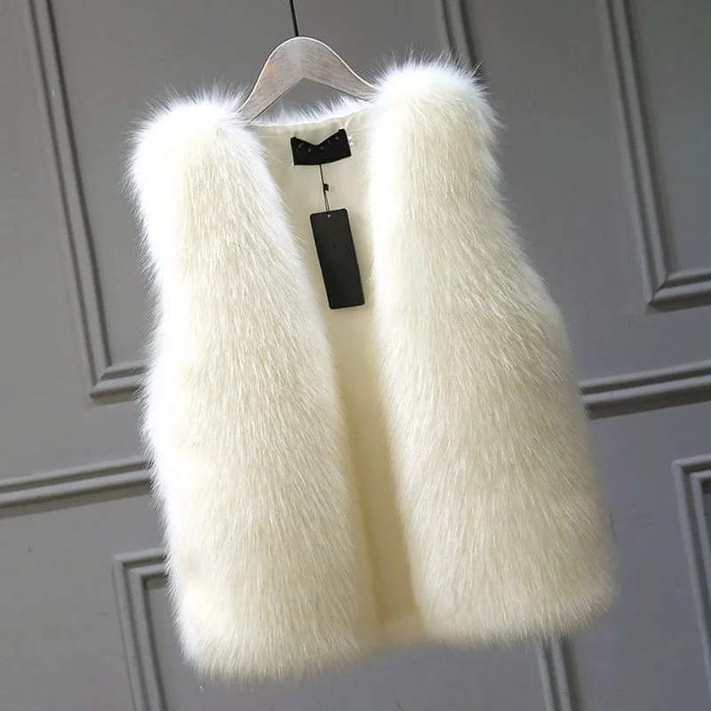

2022 New Woman Fur Casual Vests Female Autumn Winter V Neck Short Waistcoat Ladies Sleeveless Fake Fur Coats Vest Jackets Y282