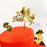 acrylic double embossed money bag cake topper adult kids happy birthday birthday party supplies cake decorating kids favors