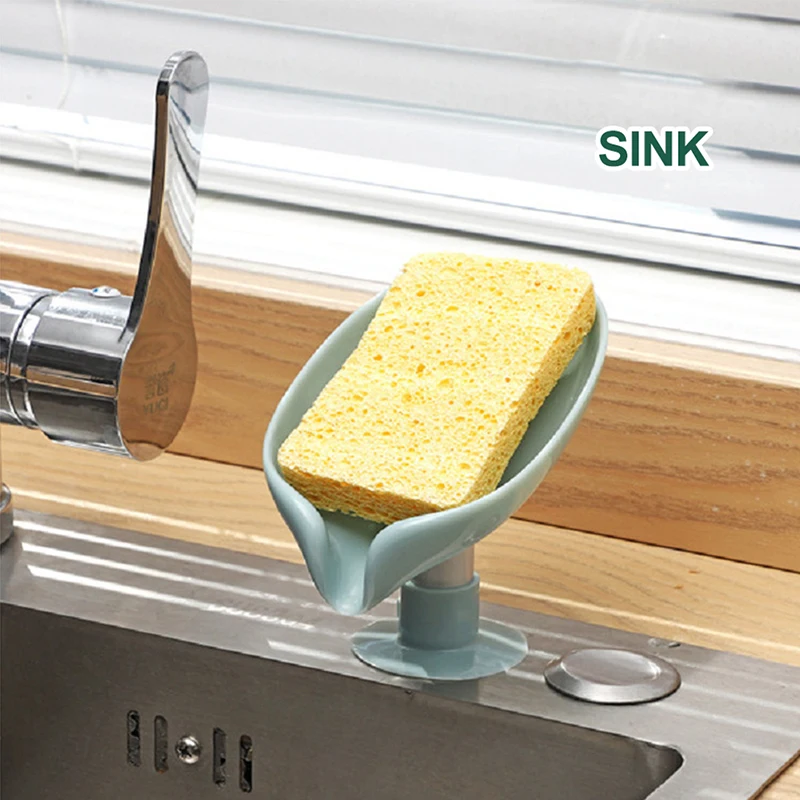 

Leaf Shape Soap Box Shower Soap Holder sponge Storage Plate Tray Perforated Free Standing Suction Cup Drain Bathroom Storage