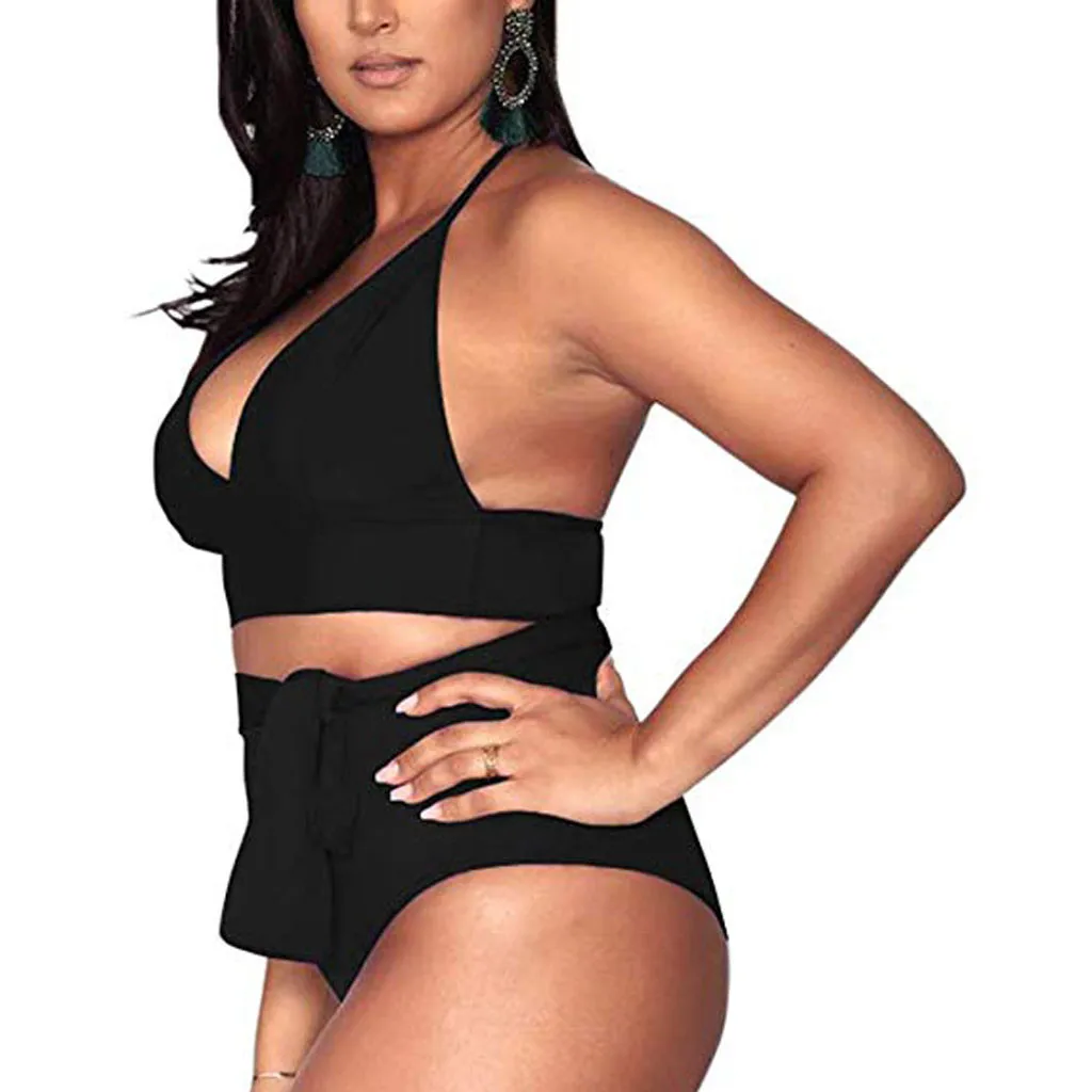Plus Size Woman Bikini Sexy Swimwear 2020 Beachwear Black folk-custom Fashion Two-Piece Women's Biquini Push Up Swimsuit 4XL | Женская