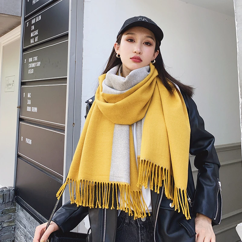 

Girita Double Sided Winter Women Cashmere Solid Scarf Pashmina Shawls and Wraps Female Foulard Hijab Wool Stoles Head Scarves