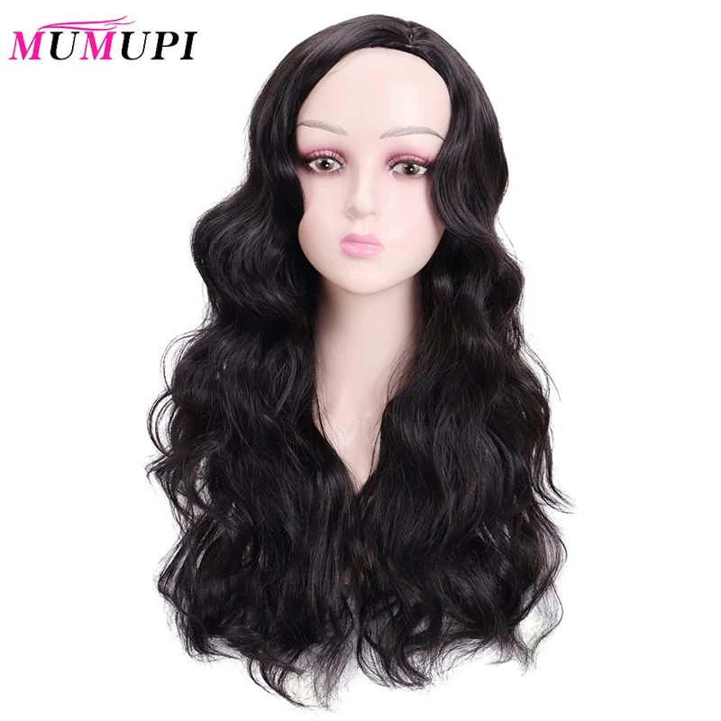 MUMUPI женский парик черные синтетические волосы длинные волнистые средней части