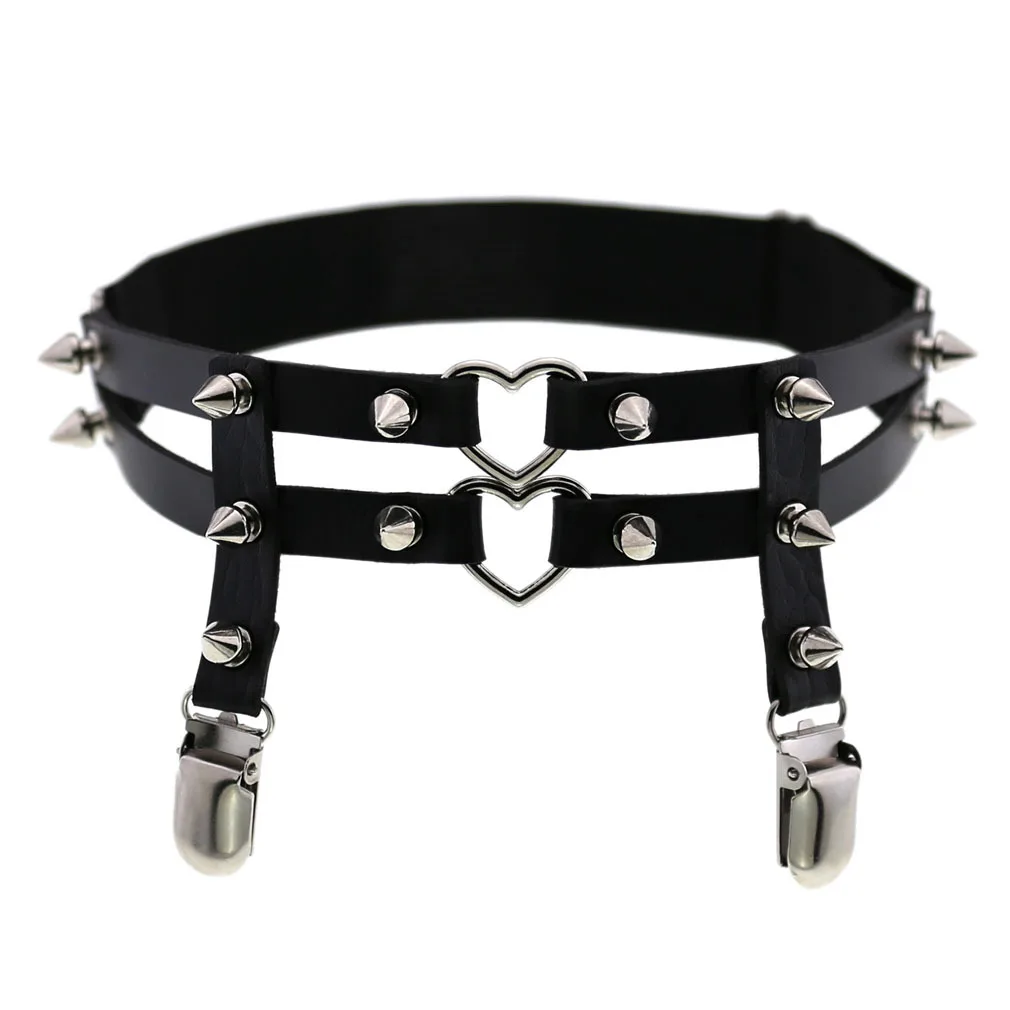 

2021 new Sexy Rock Pub Elastic Leather Leg Ring Garter Belt Punk Heart Rivet Vintage Suspenders Garter Women Girls Body Jewelry