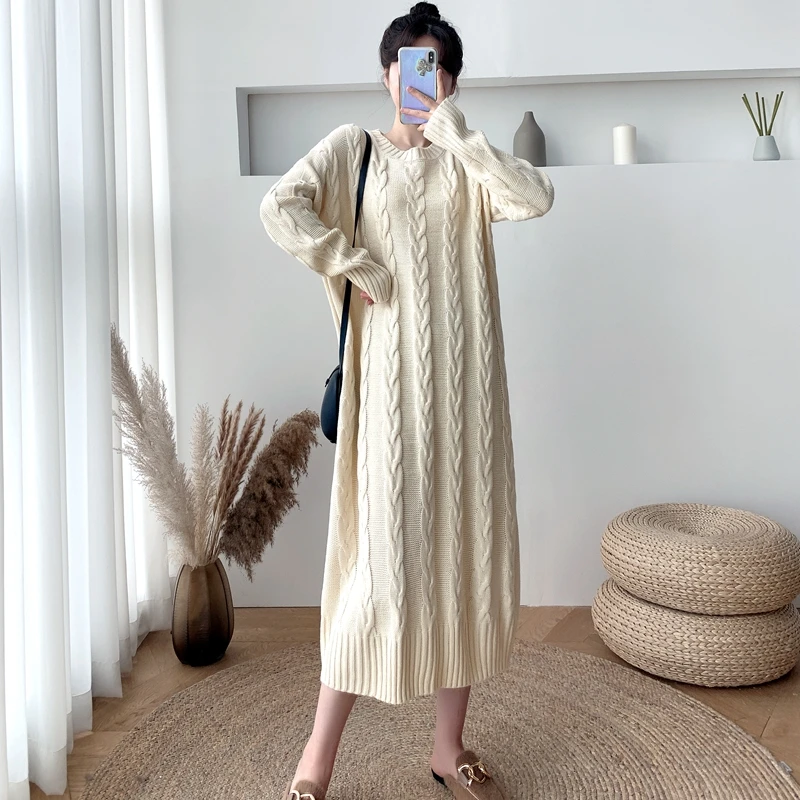 

Make firm offers new winter long over-the-knee knitting dress show thin twist loose hair dress female