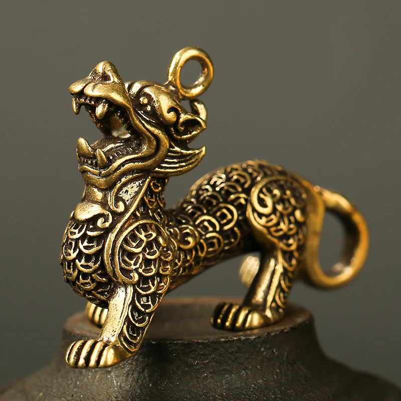 Маленькая бронзовая китайская фигурка удачи в древнем звере брелоки с подвеской