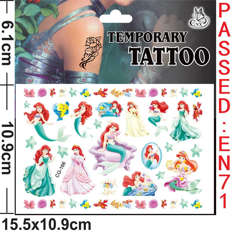 Tattoo sticker 1pcs Новинка; Лидер продаж; Серебряные Платье русалки, принцессы Детский день рождения Тема Бумажный Стаканчик папиросной бумаги полотенце вечерние поставки Русалка Вечерние - Цвет: Tattoo sticker 1pcs