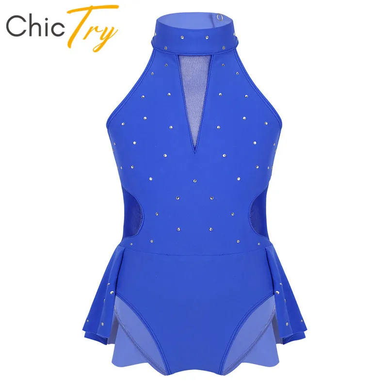ChicTry детский подростковый Блестящий танцевальный костюм Стразы с сеткой для