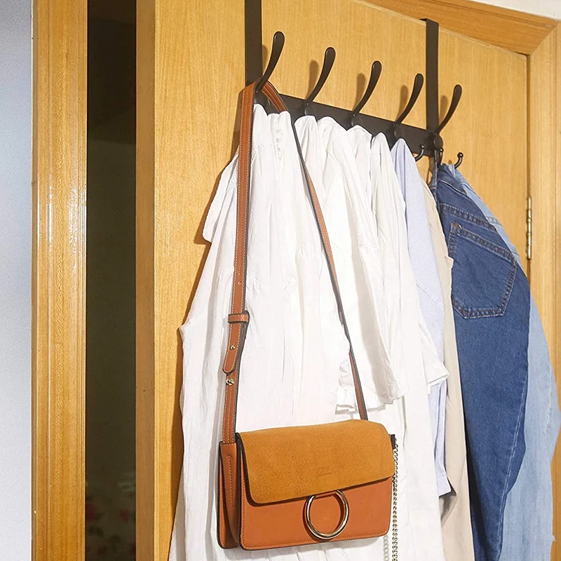 

Over the Door Hook: Door Hanger Hook Rack with 5 Tri Hooks for Hanging Coats, Door Towel Rack Towel Hanger Door