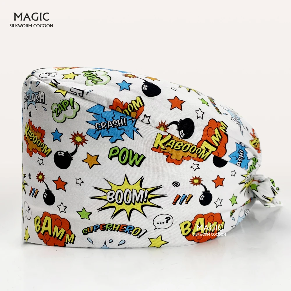 

Шапка с мультяшным принтом для женщин, шапки для врачей и домашних животных, дышащая лабораторная Пылезащитная детская шапка, оптовая прода...