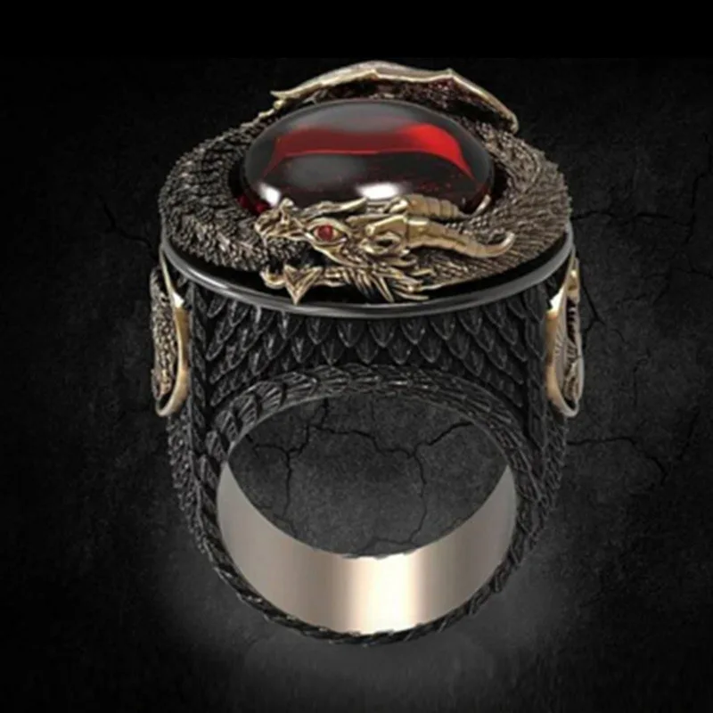 

Men Fashion Punk Jewelry Two-color Retro Domineered Carving Dragon Ring Wedding Halloween Ring Jewelry