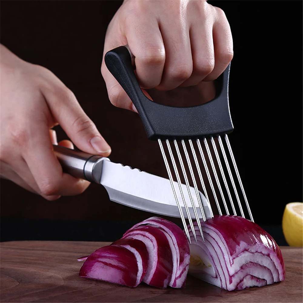 

Onion Cutter Holder Vegetable Slicer Cutting Tools Stainless Steel Meat Fork Potato Tomato Cut Holder Kitchen Tools Gadgets